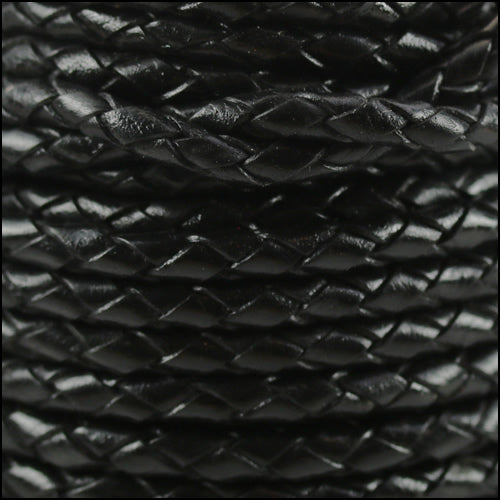 3mm Round Indian Braided Leather BLACK - 10m SPOOL