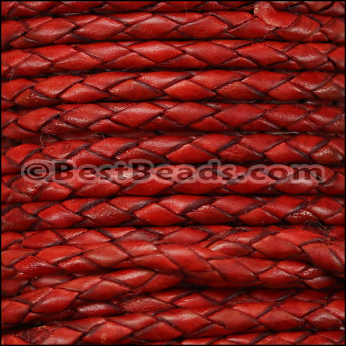 3mm Round Indian Braided Leather NATURAL WINE RED - 10m SPOOL