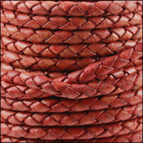 4mm Round Indian Braided Leather NAT RED - 10m SPOOL