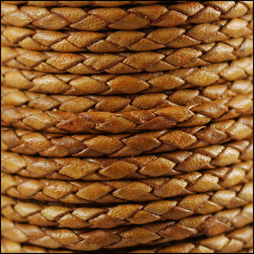 3mm Round Indian Braided Leather NAT MED BROWN - 10m SPOOL