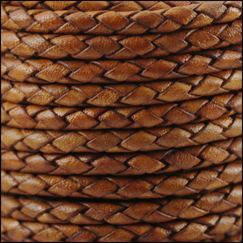 4mm Round Indian Braided Leather NAT LT BROWN - 10m SPOOL
