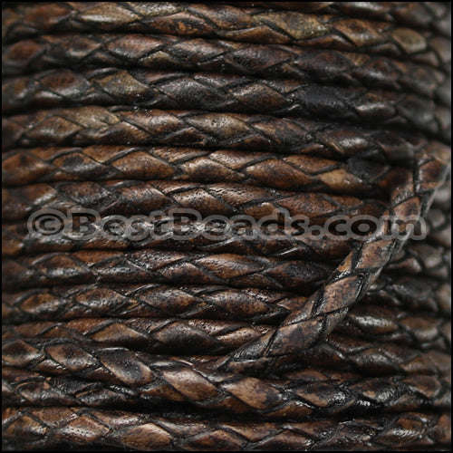 3mm Round Indian Braided Leather NATURAL ESPRESSO - 10m SPOOL