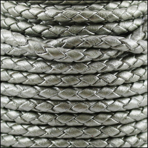 4mm Round Indian Braided Leather MET SILVER - 10m SPOOL