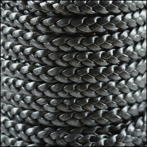 4mm Round Indian Braided Leather GRAPHITE - 10m SPOOL