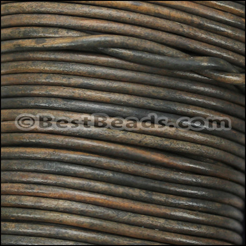 2mm round Indian leather - NATURAL CHARCOAL - 25m SPOOL