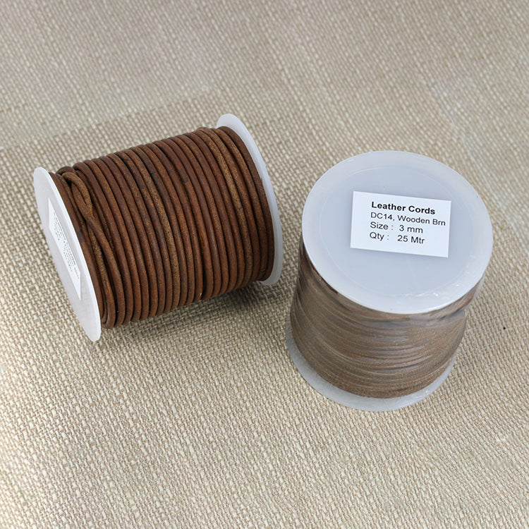 3mm round Indian leather - weathered WOOD - 25m SPOOL