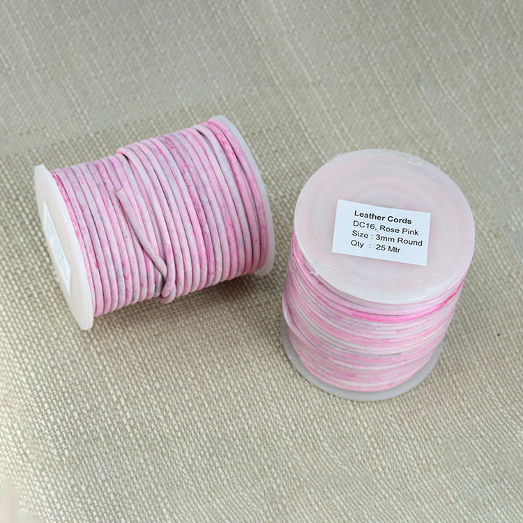 3mm round Indian leather - weathered ROSE - 25m SPOOL