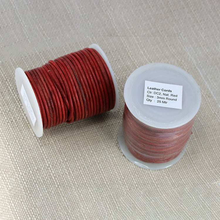3mm round Indian leather - natural red - 25m SPOOL