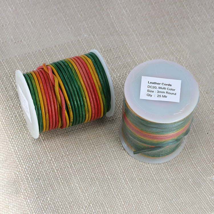 3mm round Indian leather - MULTI COLOR - 25m SPOOL