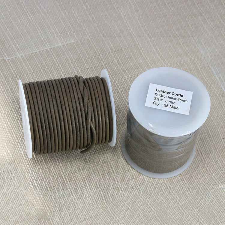 3mm round Indian leather - CEDAR BROWN - 25m SPOOL