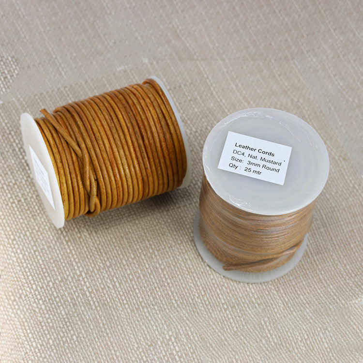 3mm round Indian leather - natural mustard - 25m SPOOL