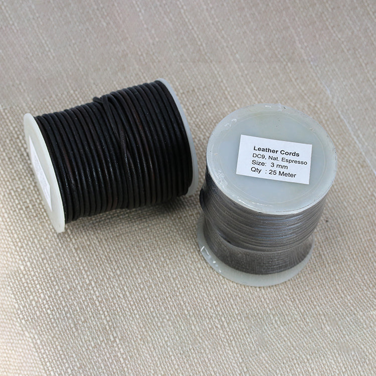 3mm round Indian leather - natural espresso - 25m SPOOL