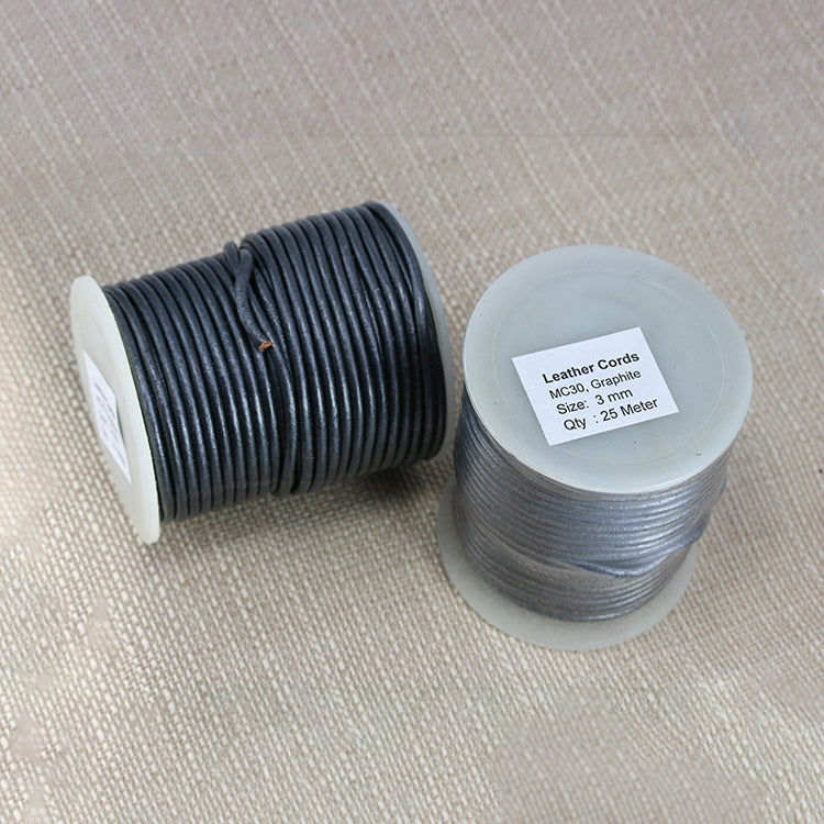 3mm round Indian leather - graphite - 25m SPOOL