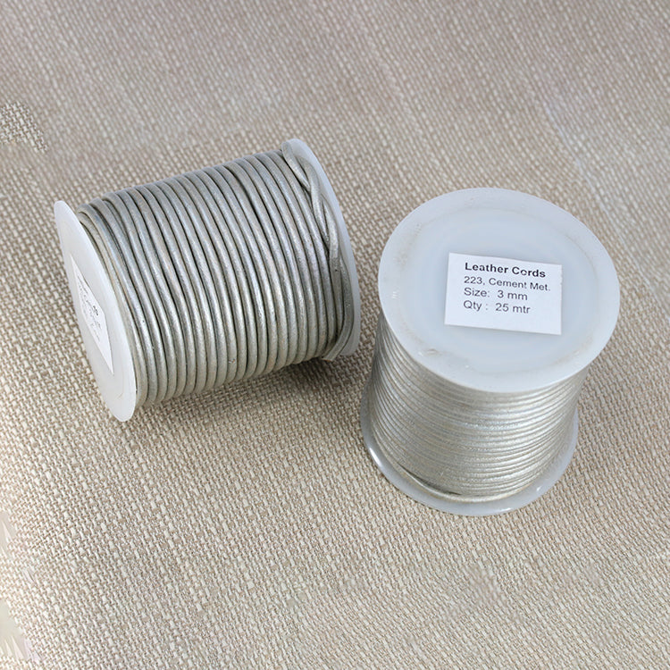 3mm round Indian leather - cement METALLIC - 25m SPOOL