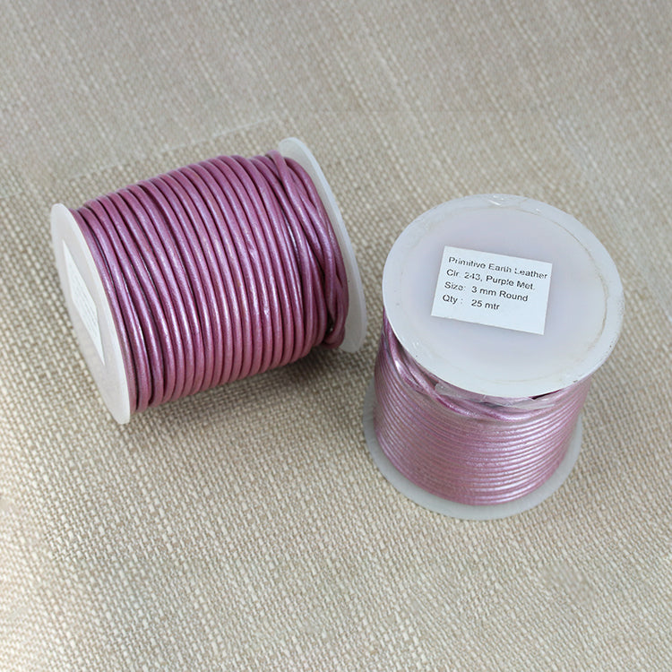 3mm round Indian leather - purple METALLIC - 25m SPOOL