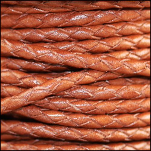 3mm Round Mediterranean BRAIDED Leather TAN - METER