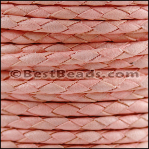 3mm Round Mediterranean BRAIDED Leather CANDY ROSE - METER