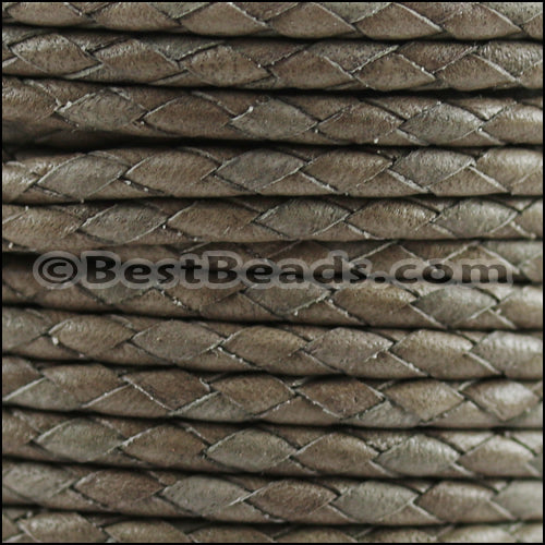 3mm Round Mediterranean BRAIDED Leather CANDY GREY - METER