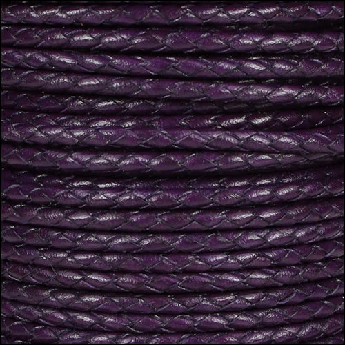 3mm Round Mediterranean BRAIDED Leather DEEP PURPLE - METER