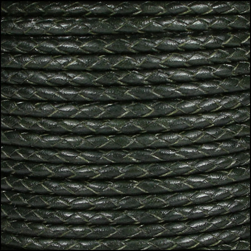 3mm Round Mediterranean BRAIDED Leather HUNTER GREEN - METER