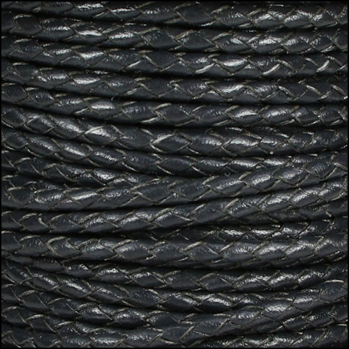 3mm Round Mediterranean BRAIDED Leather GREY - METER