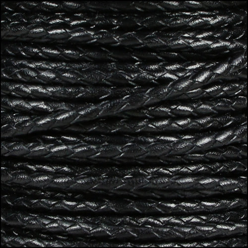 3mm Round Mediterranean BRAIDED Leather BLACK - METER