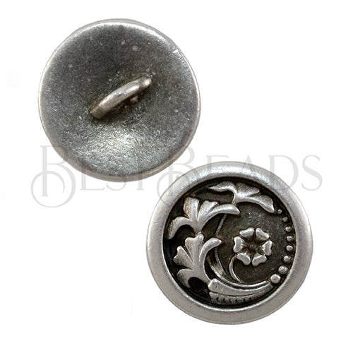 CZECH FLOWER button ANT SILVER - 5 pcs