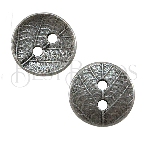 ROUND LEAF button ANT SILVER - 5 pcs