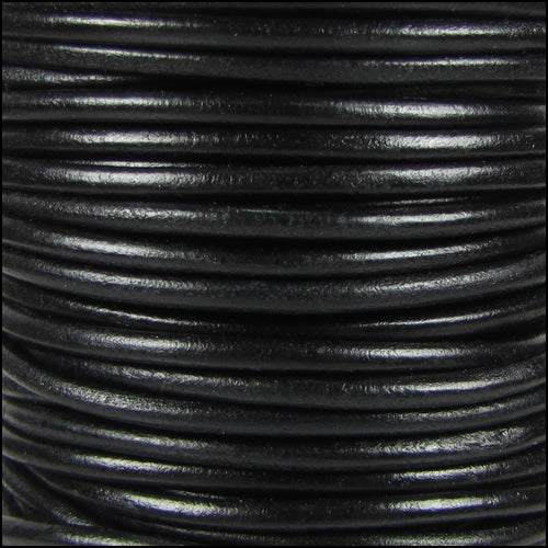3mm round Indian leather - shiny black  - 25m SPOOL