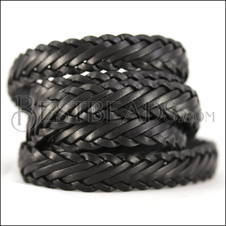 15 x 3.5mm Braided Leather Strip STYLE 1 7x3 - BLACK