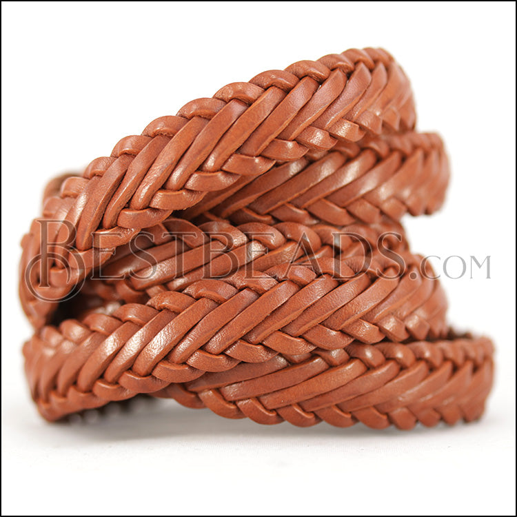 15 x 3.5mm Braided Leather Strip STYLE 1 7x3 - TAN