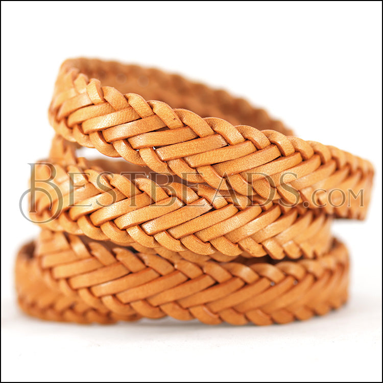 15 x 3.5mm Braided Leather Strip STYLE 1 7x3 - TOBACCO