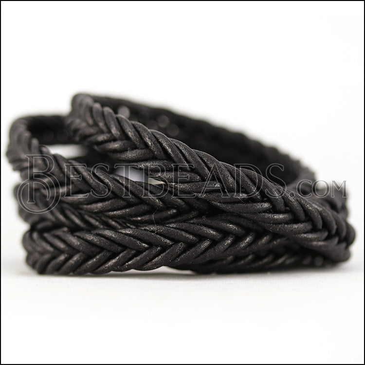 10 x 4.5mm Braided Leather Strip STYLE 2 7x2 - BLACK