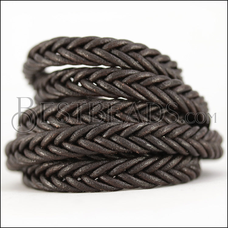 10 x 4.5mm Braided Leather Strip STYLE 2 7x2 - CHOCOLATE BROWN