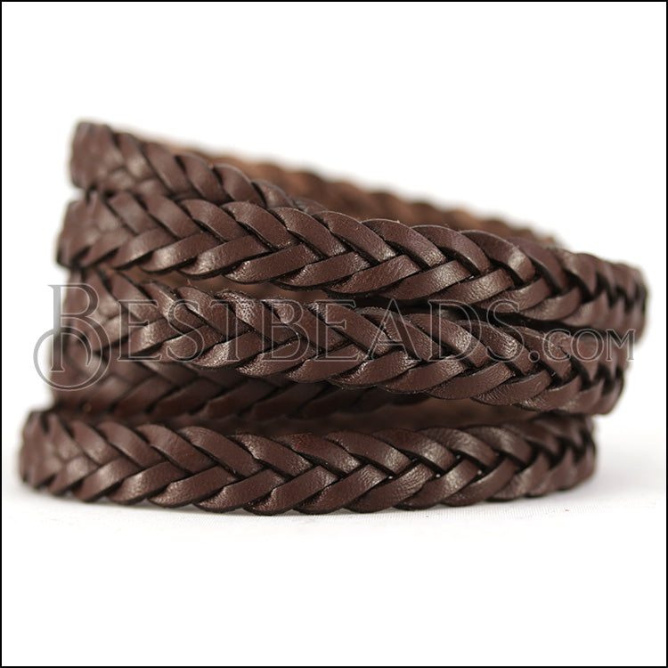 11 x 3.5mm Braided Leather Strip STYLE 3 5x3 - CHOCOLATE BROWN