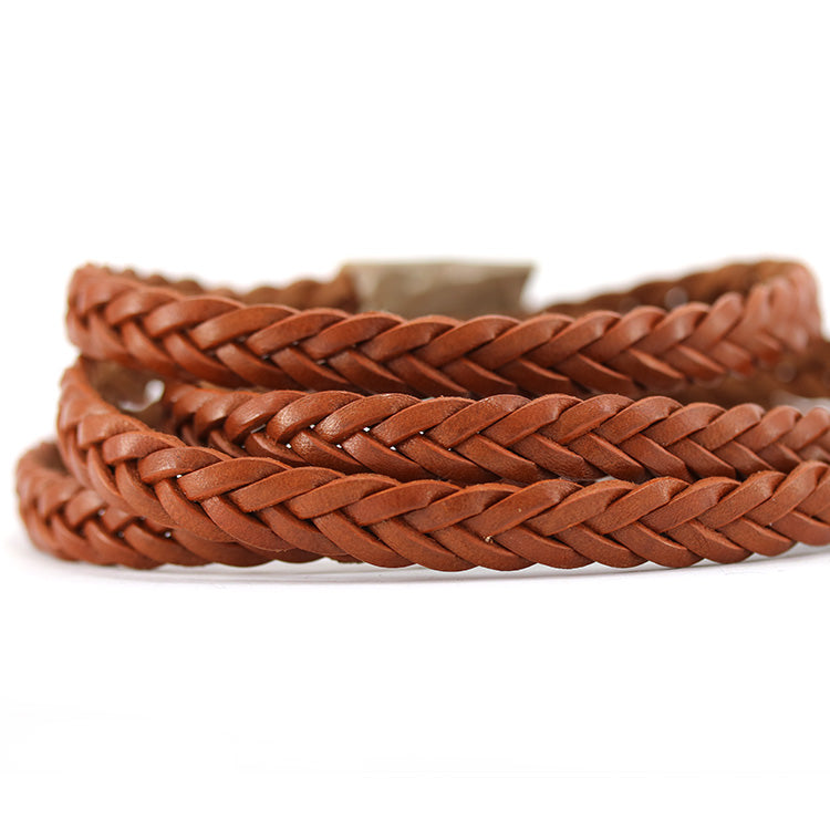 11 x 3.5mm Braided Leather Strip STYLE 3 5x3 - TAN