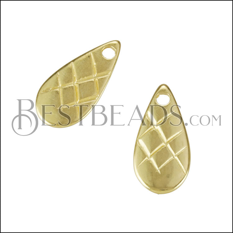 Etched Teardrop Tag Charm SHINY GOLD - 10 pcs