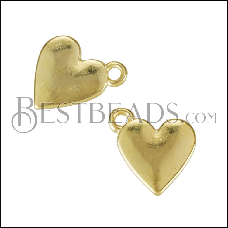 Flat Heart Charm SHINY GOLD - 10 pcs