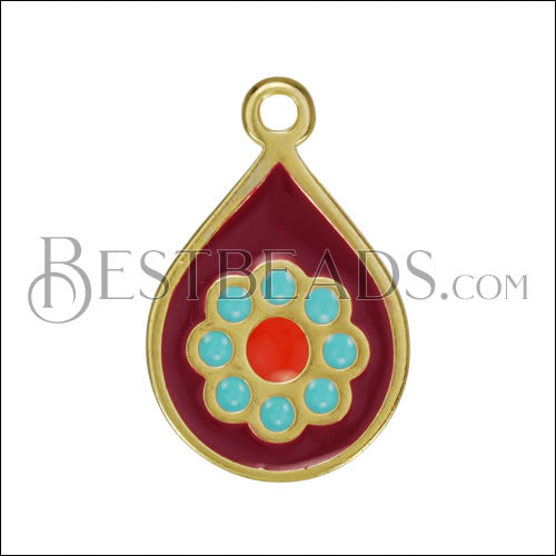 Boho Flower Charm GOLD EPOXY - Sangria Mix - 10 pcs