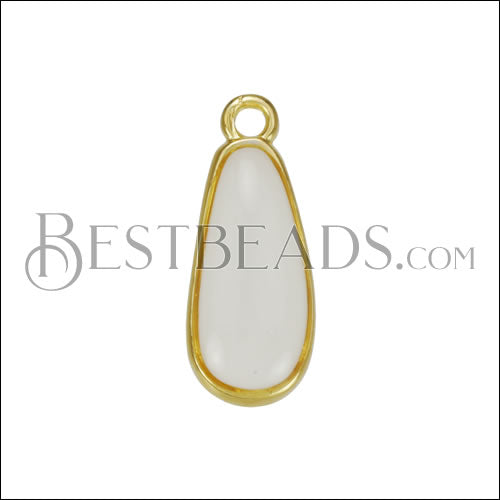 Flat Drop Charm GOLD EPOXY - White - 10 pcs