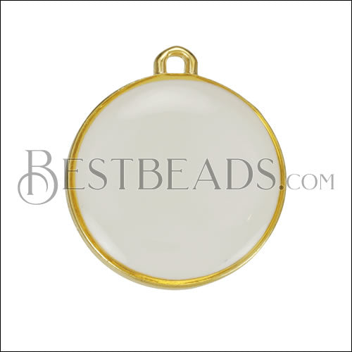 19mm Round Charm GOLD EPOXY - White - 10 pcs