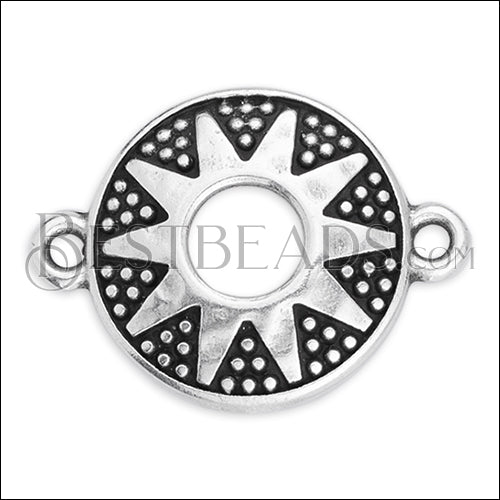 SMALL BOHO SUN connector charm ANT SILVER - 10 pcs