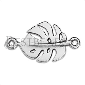 MONSTERA LEAF connector charm ANT SILVER - 10 pcs