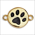 STAMPED PAW connector charm GOLD w/ BLACK - 10 pcs