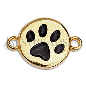 STAMPED PAW connector charm GOLD w/ BLACK - 10 pcs