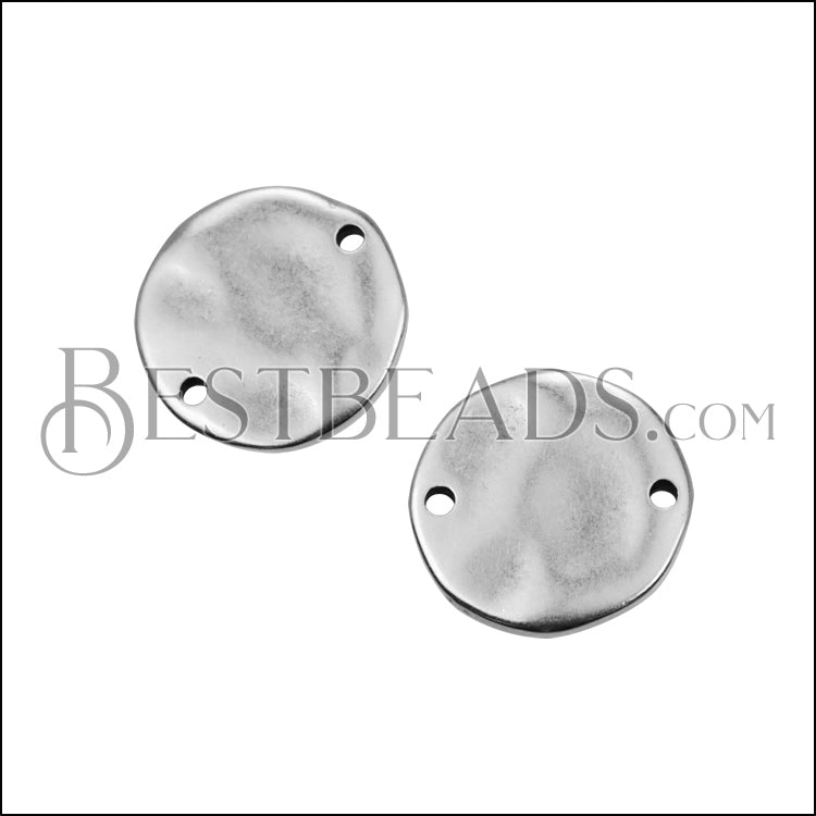 16mm Hammered Disc Connector Charm ANT SILVER - 10 pcs