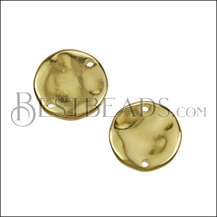 16mm Hammered Disc Connector Charm SHINY GOLD - 10 pcs