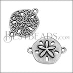 Sand Dollar Connector Charm ANT SILVER - 10 pcs