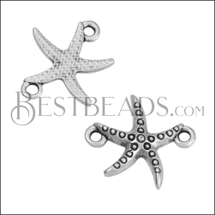 Starfish Connector Charm ANT SILVER - 10 pcs