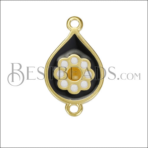 Boho Flower Connector Charm GOLD EPOXY - Black Mix - 10 pcs